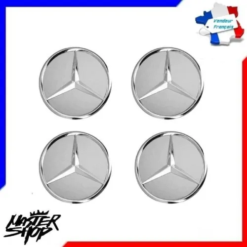 LOT 4 Cache Moyeu 75mm Full Gris Pour Mercedes Logo Emblème Jante Centre Roue